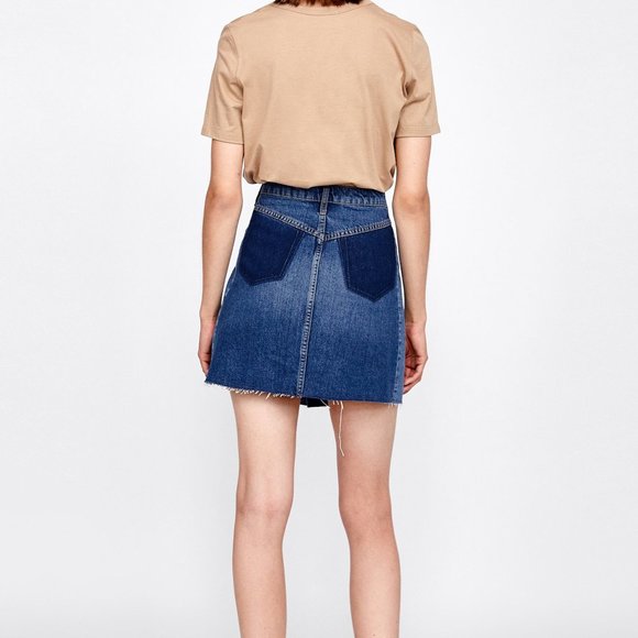 NWT Zara Colorblock Mini Skirt in Malibu Blue sz M - Picture 5 of 11